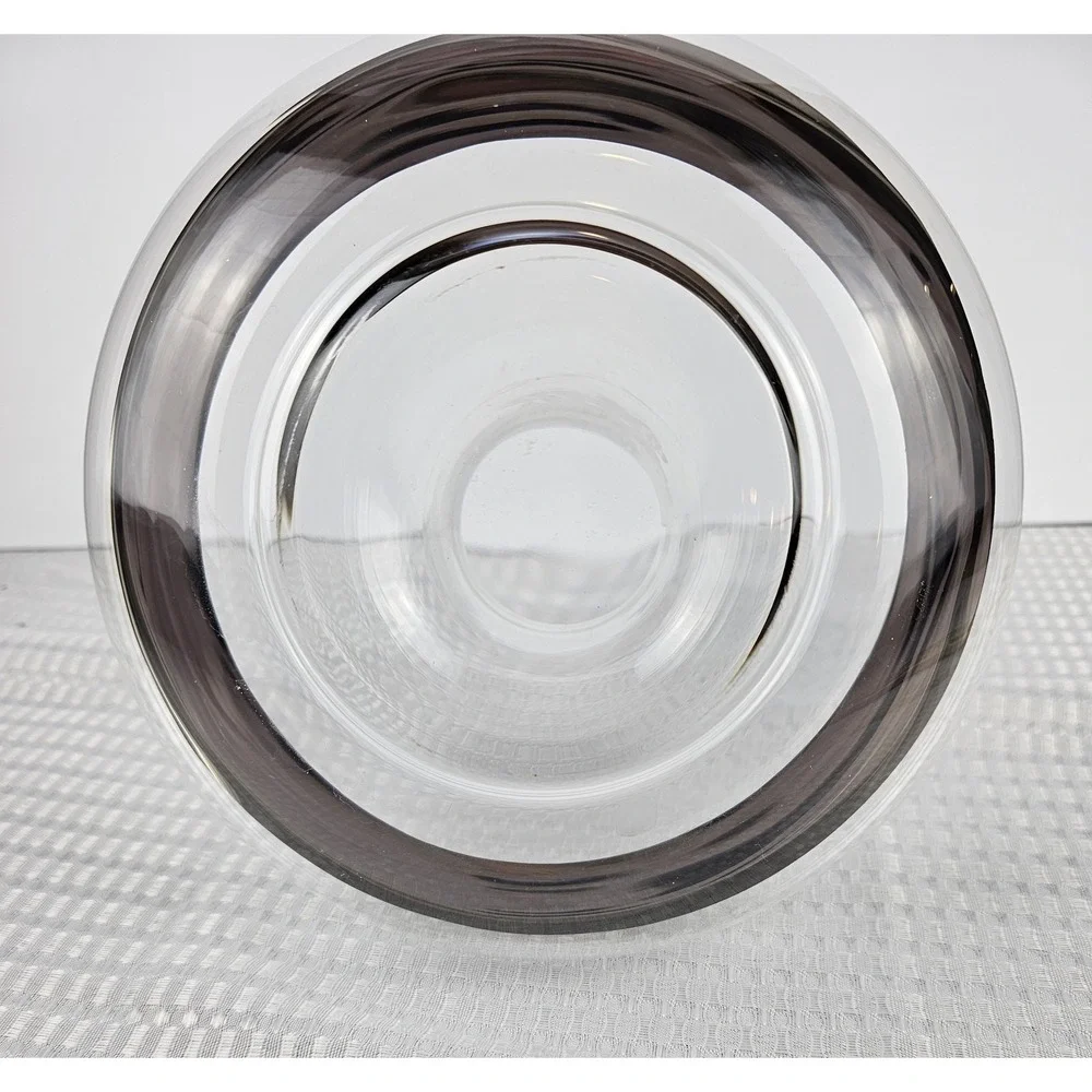 Modern Glass Wine Decanter with Silver‎ Band Accent Clear Flared Carafe 8.5in